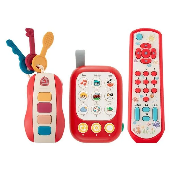 리틀클라우드 스마트 버튼 멜로디 핸드폰 + 차키 + 리모컨 장난감 세트, 빨강